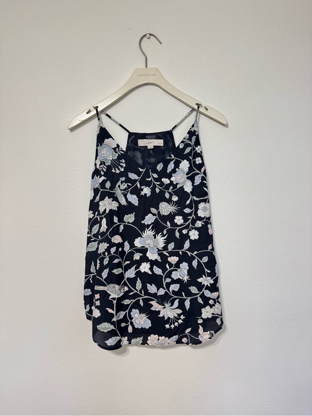 LOFT Black Floral Spaghetti-Strap Camisole with Pastel Blooms